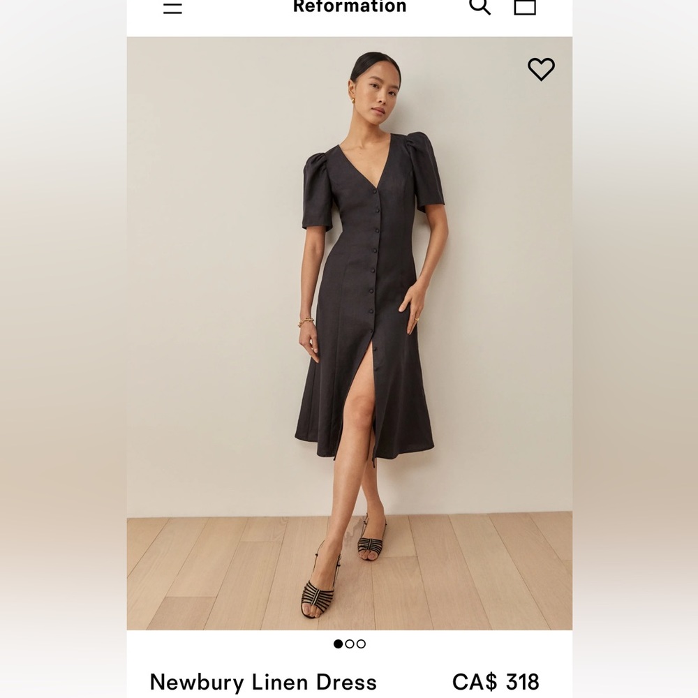 Reformation Black Newbury Linen Button-Front Midi Dress